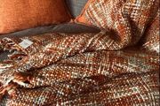Burnt Orange Throw Bohemian Style Knitted Blanket with Fringe, Couch Cover Nap Throws for Sofa 127x152cm