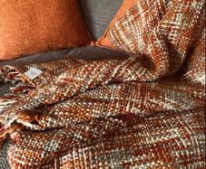 Burnt Orange Throw Bohemian Style Knitted Blanket with Fringe, Couch Cover Nap Throws for Sofa 127x152cm