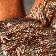Burnt Orange Throw Bohemian Style Knitted Blanket with Fringe, Couch Cover Nap Throws for Sofa 127x152cm