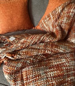 Burnt Orange Throw Bohemian Style Knitted Blanket with Fringe, Couch Cover Nap Throws for Sofa 127x152cm