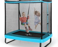 6FT Recreational Trampoline, 2-in-1 Kids Jumping Trampoline with Swing, Outdoor Fitness Bounce Trampoline for Children Adults