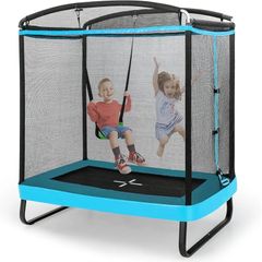 6FT Recreational Trampoline, 2-in-1 Kids Jumping Trampoline with Swing, Outdoor Fitness Bounce Trampoline for Children Adults