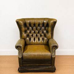 Vintage Leather Chesterfield Wingback Armchair Genuine Leather