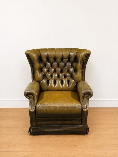 Vintage Leather Chesterfield Wingback Armchair Genuine Leather
