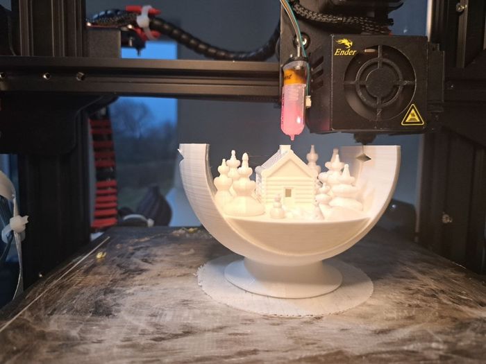 White PLA 3D printed Christmas tree decoration Ball with a candelight