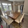 Solid reclaimed wood dining table w/ thick wood plank top. Quality construction. Seats 4-6. Natural patina. Imported from the US. Image 3