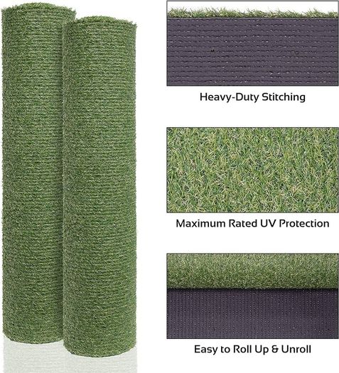 4m x 1m 15mm Pile High Artificial Grass / Dark Green Astro Turf / High Density Fake Grass