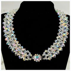 Vintage 1950s Aurora Borealis Choker Necklace Crystal Beads Bridal Necklace