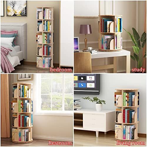 Rotating 360 Hexagonal Children's Bookcase - Tall Floor Standing Corner Book Shelf Storage Rack for Home