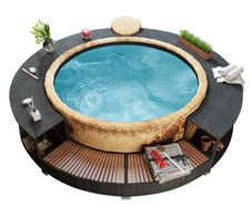 Black Poly Rattan Spa Surround