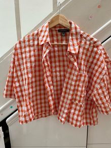 Pennies short sleeve orange check shirt