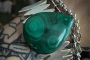Malachite Crystal on a Salvaged Jagged Silver Bangle