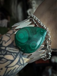 Malachite Crystal on a Salvaged Jagged Silver Bangle