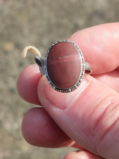 Mid Century Large Oval Cabochon Agate Sterling Silver Ring
