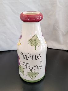 Vintage Wine Fund Hand-Painted Ceramic Bottle Coin Bank / Money Jar 24cm