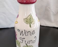 Vintage Wine Fund Hand-Painted Ceramic Bottle Coin Bank / Money Jar 24cm
