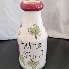 Vintage Wine Fund Hand-Painted Ceramic Bottle Coin Bank / Money Jar 24cm