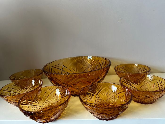 Vintage Amber Pressed Glass Bowls.Price drop
