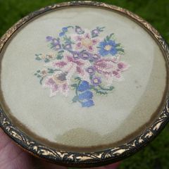 Vintage Jar with an Unusual, Hand-Embroidered Lid H-4,2"