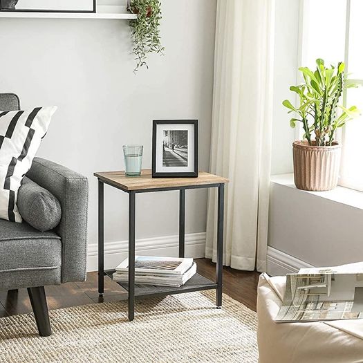 End Table, Side Table and Nightstand, Industrial Style, Heavy-Duty Steel Frame, Living Room Bedroom, Simple Assembly, Honey Brown and Black (FREE POSTAGE)