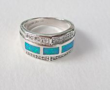 Sterling Silver Rhodium Plated Blue Fire Opal Ladies Ring