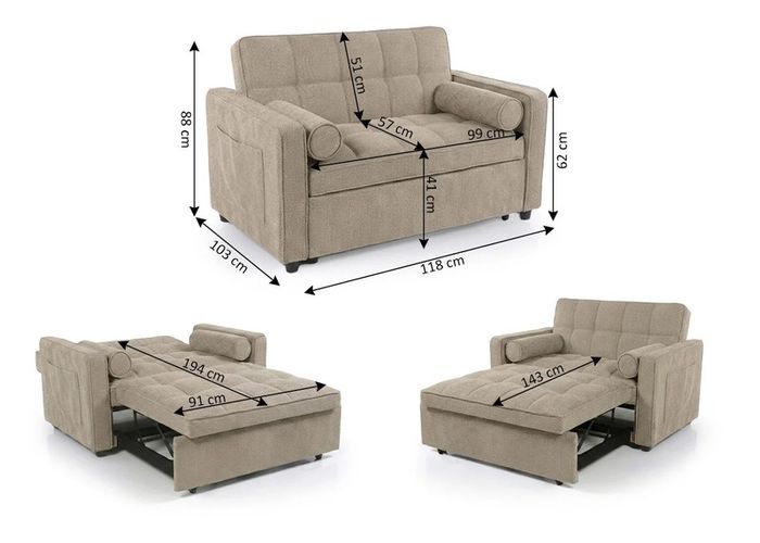 Small Beige Sofa Bed  Only 118cm Wide