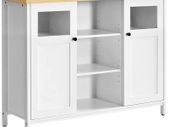 _Sideboard Kitchen Cabinet with Doors Side Cabinet Glass Window 100 x 30 x 76.5 cm Cabinet for Living Room Dining Room Kitchen Hallway Office White