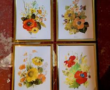 Vintage set of four brass framed botanicals