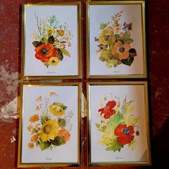 Vintage set of four brass framed botanicals
