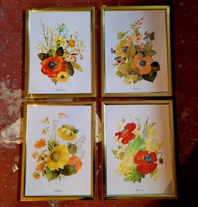 Vintage set of four brass framed botanicals