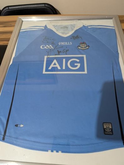 Framed and signed Dublin GAA jersey JIM Galvin and key players