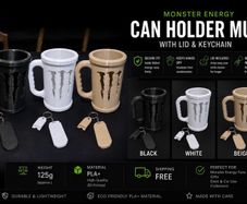 Monster Energy Can Holder Mug with Keychain | Gamer Desk Accessory