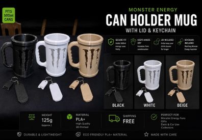 Monster Energy Can Holder Mug with Keychain | Gamer Desk Accessory