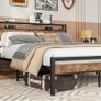 King Size Bed Frame with Wooden Storage Shelf Image 2