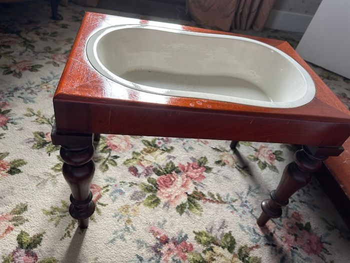 Victorian Mahogany table porcelain baby bath/bidet