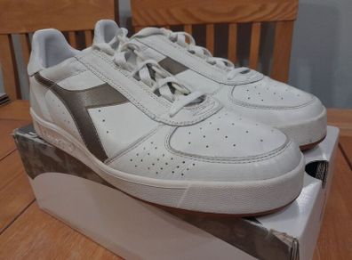 2010 Diadora B.Elite 1981. White/Gold. Rare Premium Kangaroo Leather Edition. UK 8.5. Rare. Terrace Wear. Football. Casuals. 70's/80's Retro. Collectable. Tennis Wear. Bjorn Borg. Original Box.