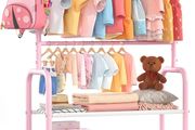 Kids Clothing Rail with 2-Layer Storage Shelf and 2 Adjustable Hanging Rods,Dress Up Rail for Hanging Clothes,Dress up Storage for Baby Toddle Kids(Classic, Pink)