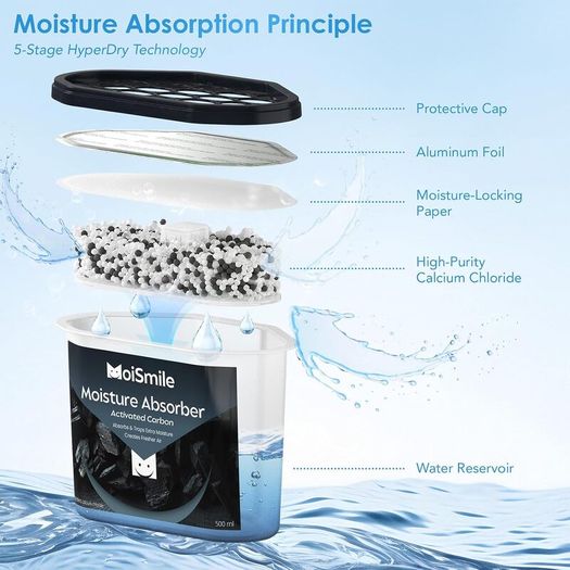 Moisture Absorbers 6 Pack, Activated Carbonfor Closet Dehumidifier Moisture Absorbers, 10.5 oz Refillable Humidity Absorber Boxes for Closet, Car  Basement