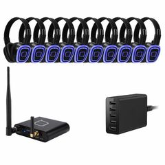 Q-Audio 10 Way Silent Disco Bundle with Bluetooth Transmitter & Charger
