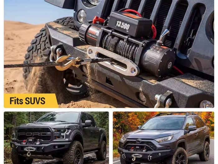 6 tone 12V Electric Winch Synthetic Tow Rope Winch 24M/92FT Lifting Hoist for 4X4 Car Trailer ATV Truck Off Road Boat