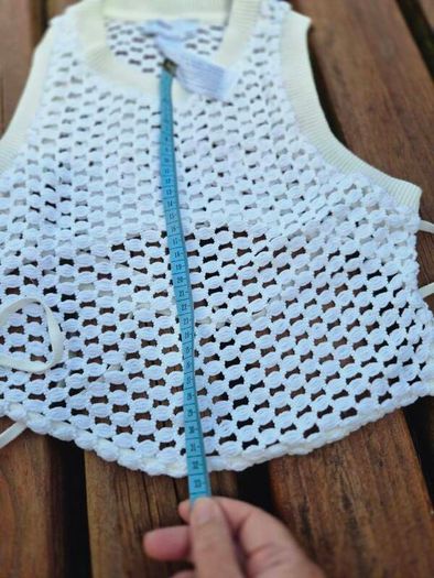 Bershka White Crochet Tie Top, Size UK8