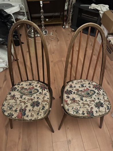 Pair of Vintage Ercol Quaker Hoop Back Dining Chairs with Cushions
