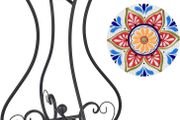 NEW SALE | Round Side Table, Indoor and Outdoor Plant Stand, Small Coffee Table with 36cm Ceramic Tile Top for Patio Balcony, 53cm Tall Mosaic Garden Table, Living Room End Table or Bedside Table, Floral