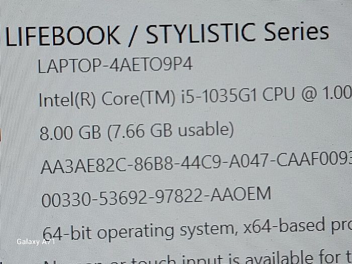 Fujitsu Lifebook Stylistic Series, Model A1530,  Intel Core i5-1035G1 CPU, 1.19GHz, 8GB Ram, 300GB SSD, Windows 10, Microsoft Edge, Chrome and VLC