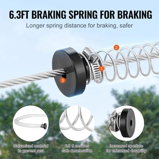 Zipline Kit for Kids and Adult, 48.77 m Zip Line Kits Up to 226.8 kg, Backyard Outdoor Quick Setup Zipline, Playground Entertainment with Stainless Steel Zipline, Spring Brake, Safety Harness, Seat
