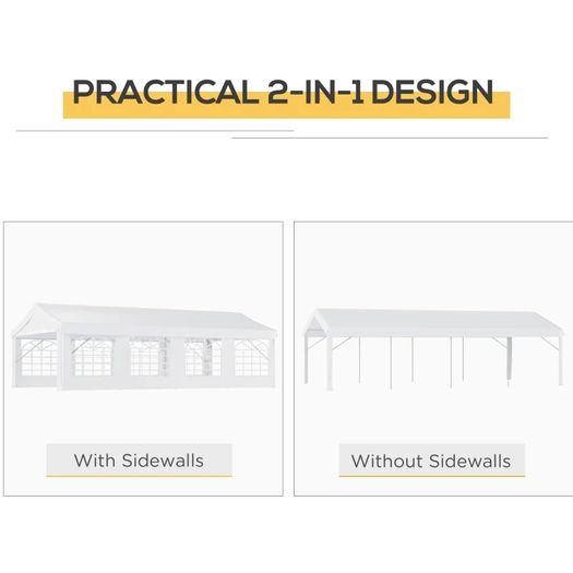 4 x 8m Heavy-duty Outdoor Carport Party Event Tent, Patio Gazebo Canopy Pavilion with 4 Sidewalls, 8 Windows, White