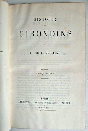 Very Scarce, Excellent Condition. Antique Set of French books, Histoire des Girondins by Lamartine.