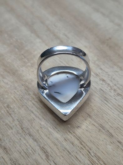 Vintage Sterling Silver 925 Dendritic Merlinite Opal Quartz Teardrop Statement Ring