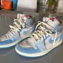PRICE DROP! BARGAIN! UK Size 7.5 (but closer to an eight) and EUR 42 Air Jordan 1 Zoom CMFT 2 High White Phantom University Blue. As photos demonstrate, these are hardly worn, have no marks and are virtually as new. Image 3