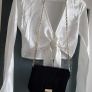 BERSHKA white satin style crop tie top with bell sleeve - Sz XS (Fit 6-8UK) - Rrp 29.99 Image 7